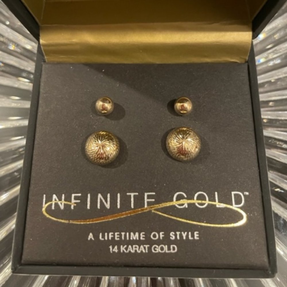 Infinite Gold 14 Karat Gold stud 2 pair earrings